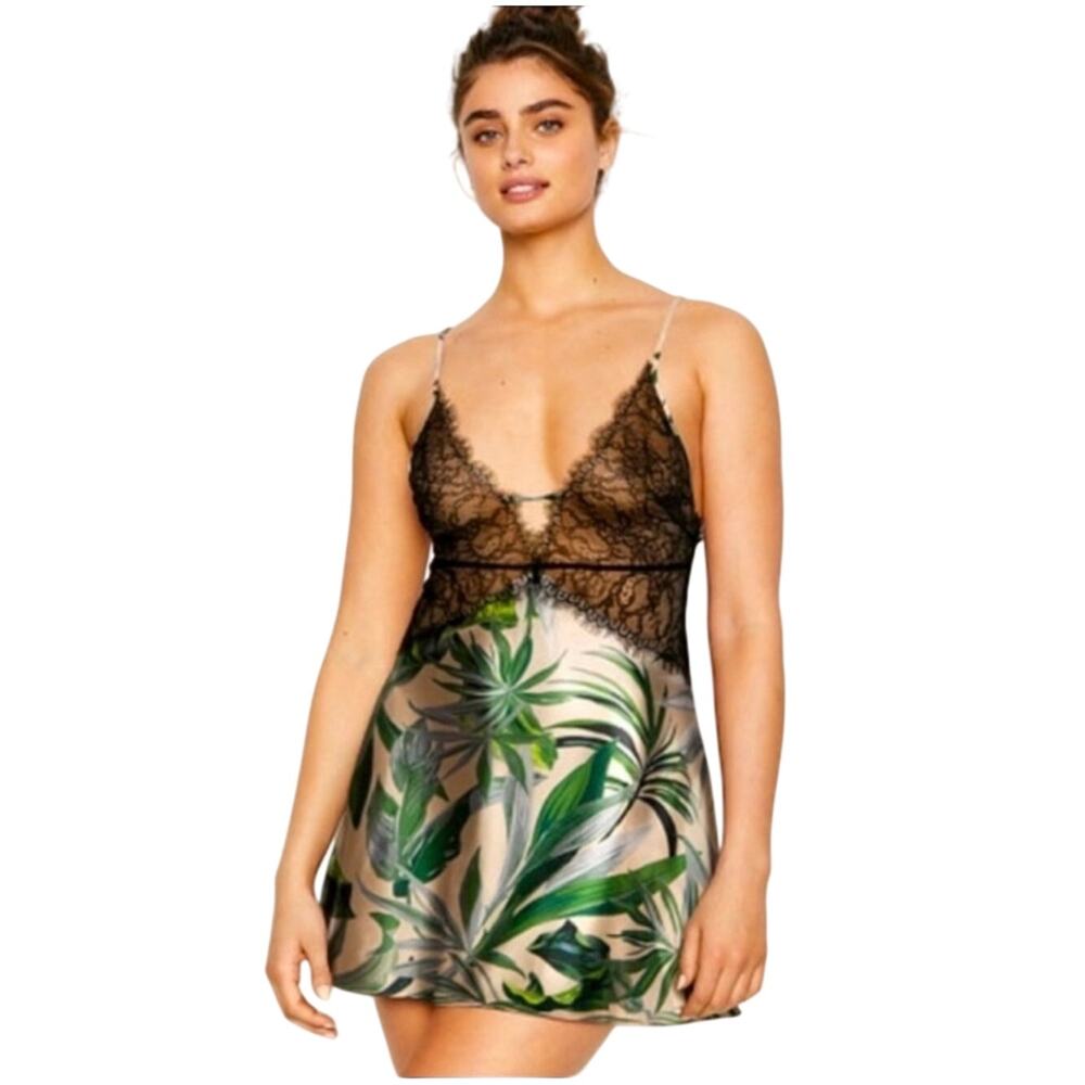 Victoria's Secret Tropical Palm Leaf Lace Slip Dress Chemise, Size Medium